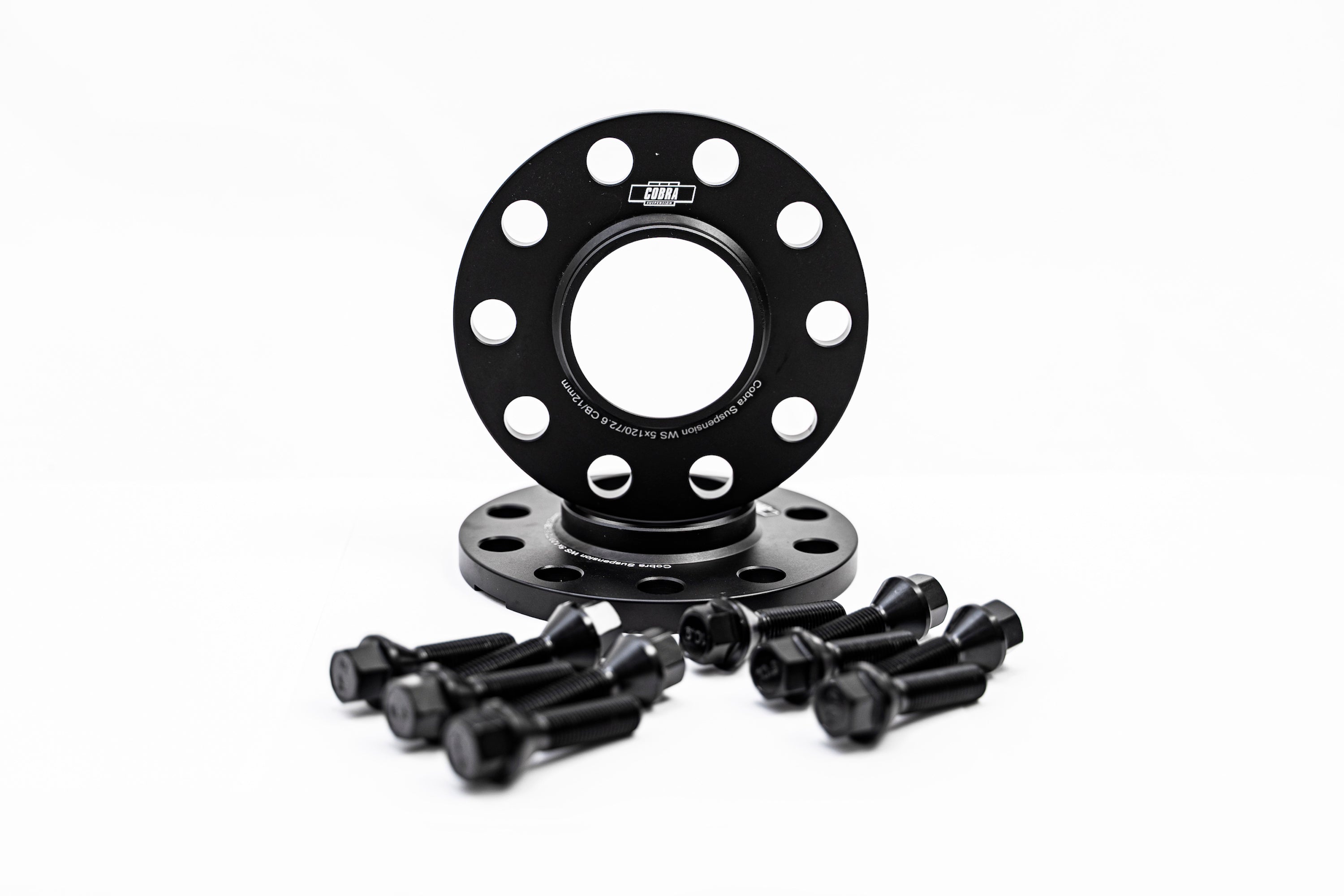 Cobra Suspension Wheel Spacers -  Wheel Spacers 5x120 CB72.6 15mm - Black Forged Spacer - With Hub Lip -  10pcs M12x1.5 L41mm G10.9 - WS5x120.726-15-M12